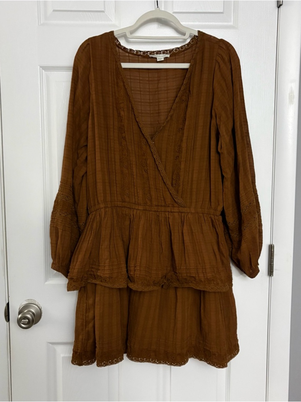 American Eagle Outfitters Brown Long Sleeve Peplum Tiered Dress